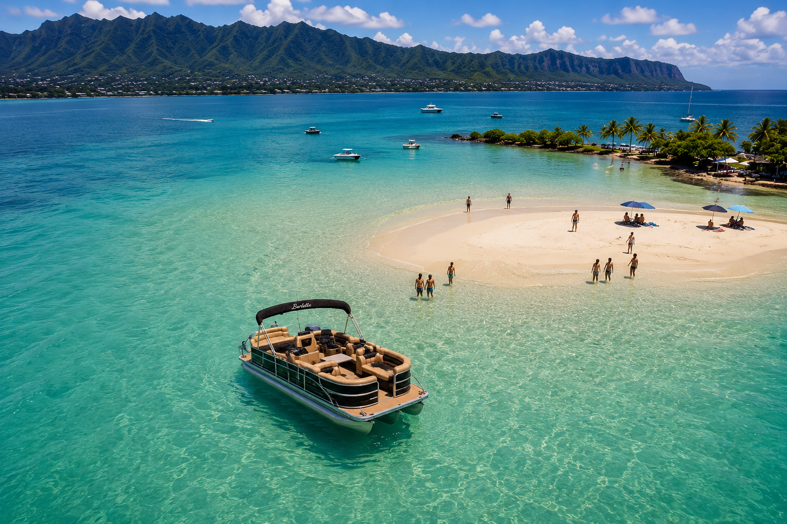Luxury pontoon on Kaneohe Bay sandbar